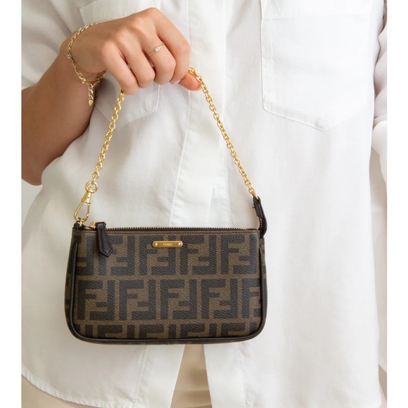 Authentic Fendi Chain Pochette Zucca Coated Canvas - Picture 4 of 12